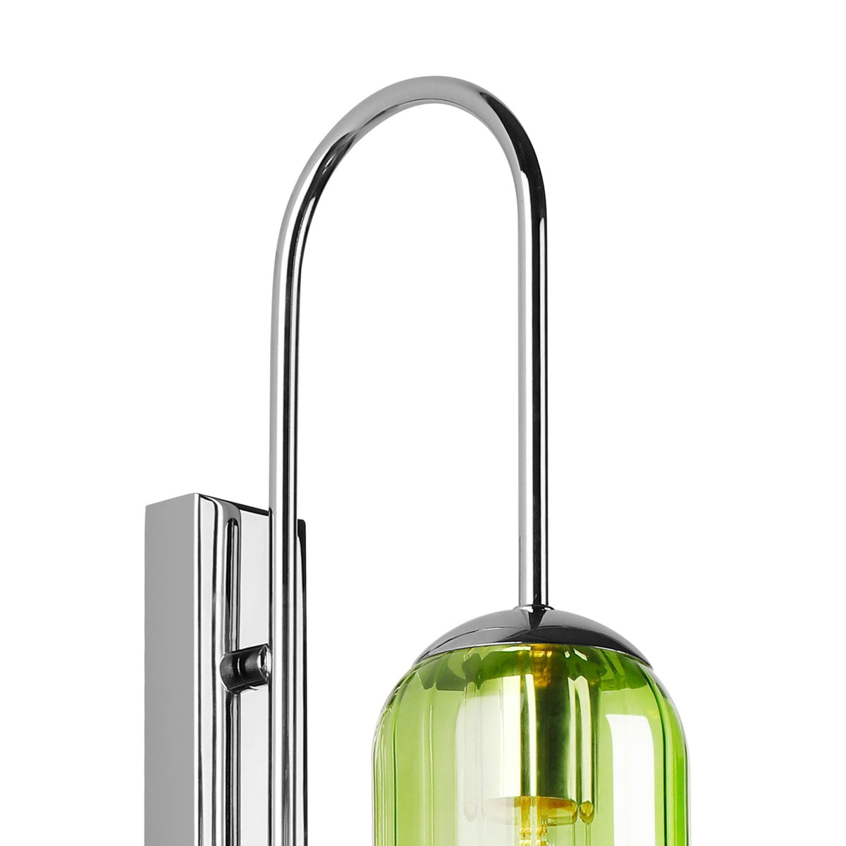 Hamble Curved Wall Light in Polished Nickel with Green Glass