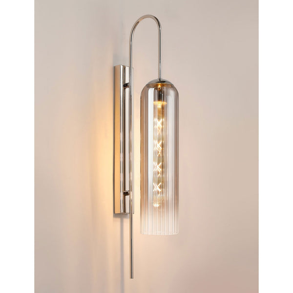 Hamble Curved Wall Light in Polished Nickel with Smoke Fade Glass