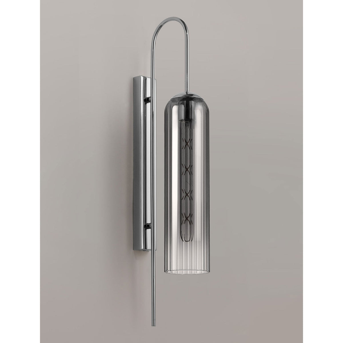 Hamble Curved Wall Light in Polished Nickel with Smoke Fade Glass