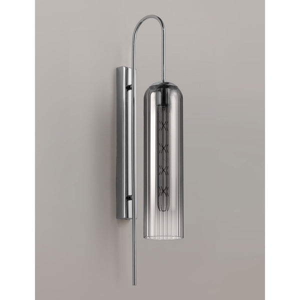 Hamble Curved Wall Light in Polished Nickel with Smoke Fade Glass