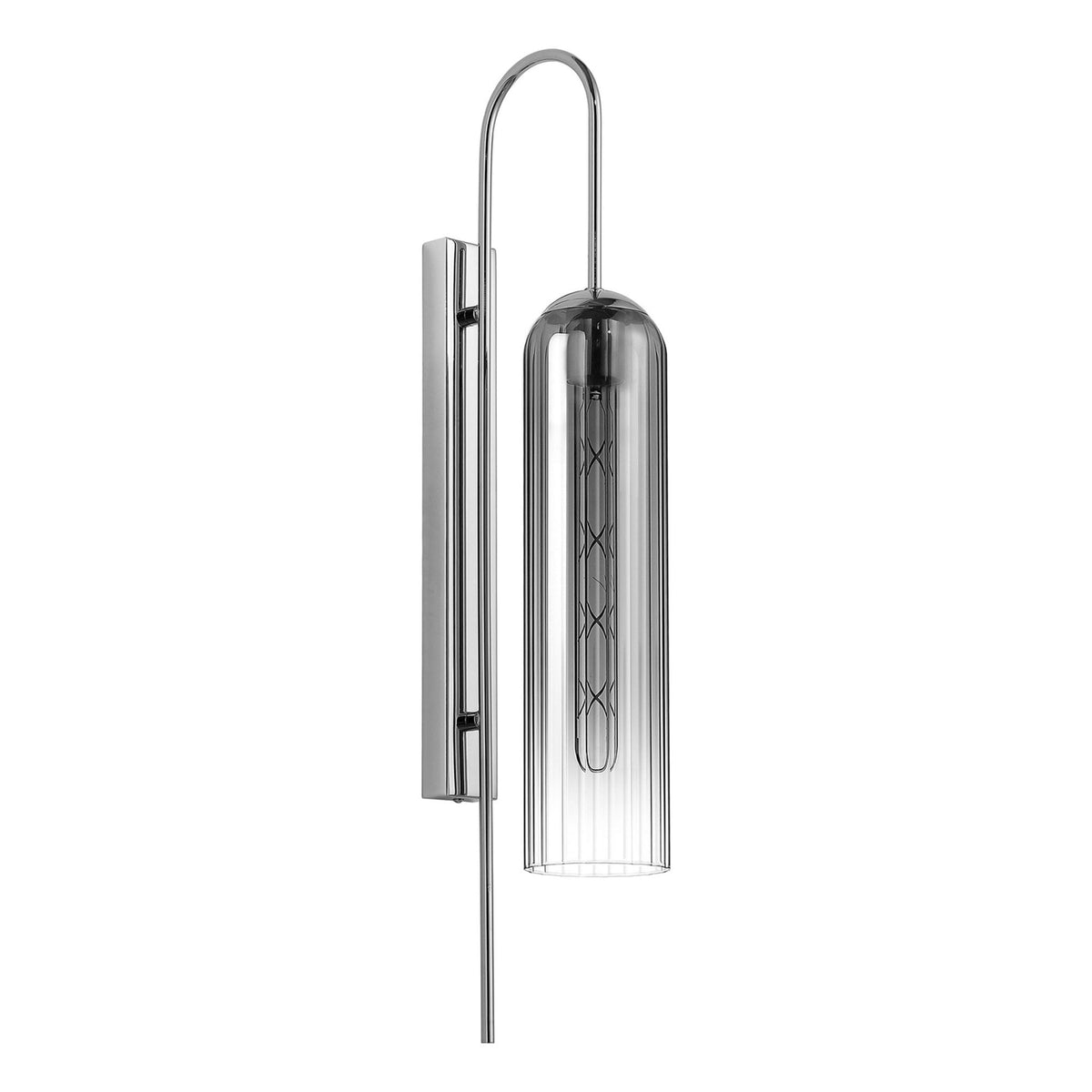Hamble Curved Wall Light in Polished Nickel with Smoke Fade Glass
