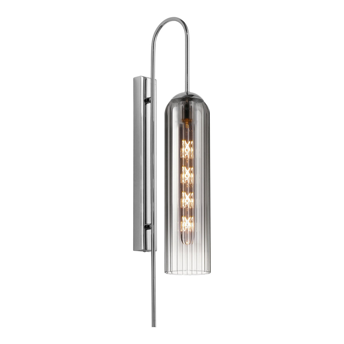 Hamble Curved Wall Light in Polished Nickel with Smoke Fade Glass
