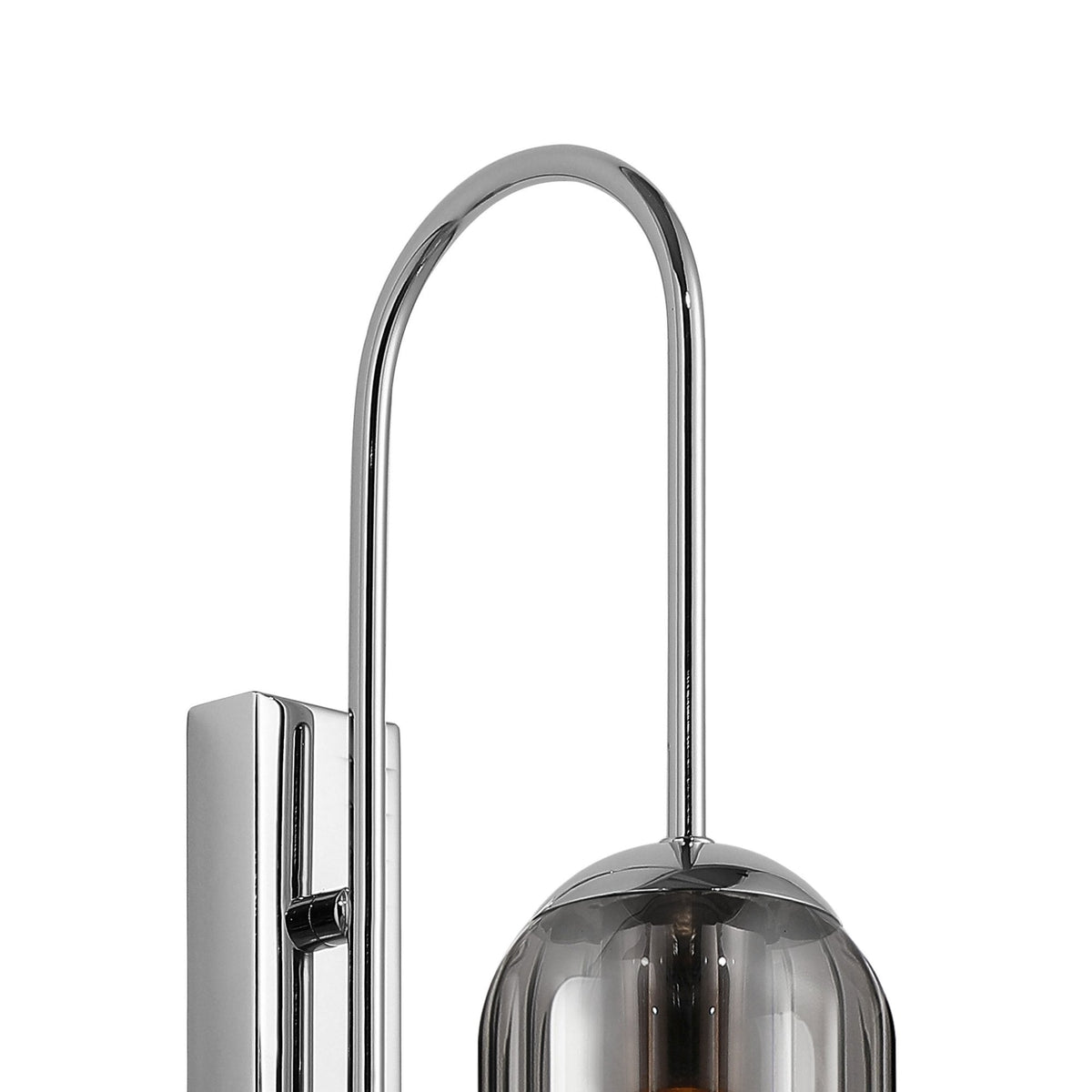 Hamble Curved Wall Light in Polished Nickel with Smoke Fade Glass