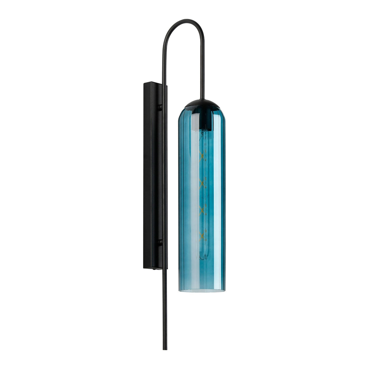 Hamble Curved Wall Light in Satin Black with Blue Glass