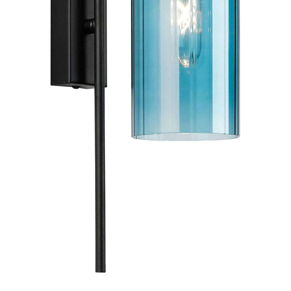 Hamble Curved Wall Light in Satin Black with Blue Glass