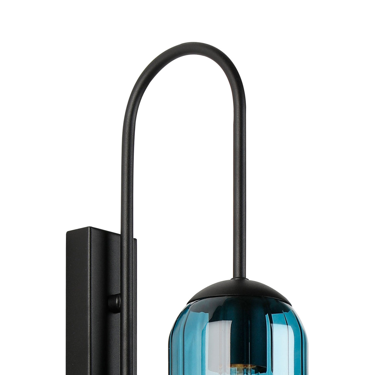 Hamble Curved Wall Light in Satin Black with Blue Glass