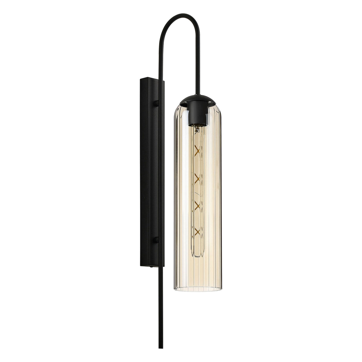Hamble Curved Wall Light in Satin Black with Cognac Glass
