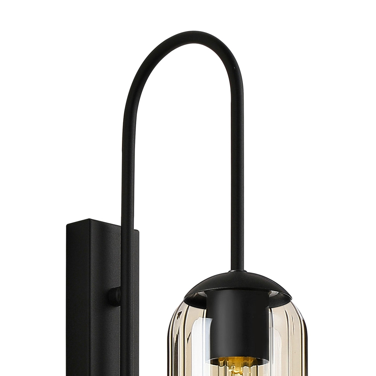 Hamble Curved Wall Light in Satin Black with Cognac Glass