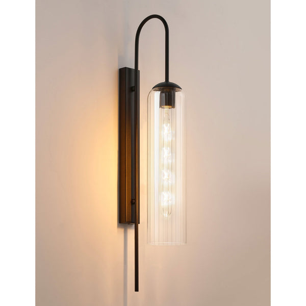 Hamble Curved Wall Light in Satin Black with Clear Glass