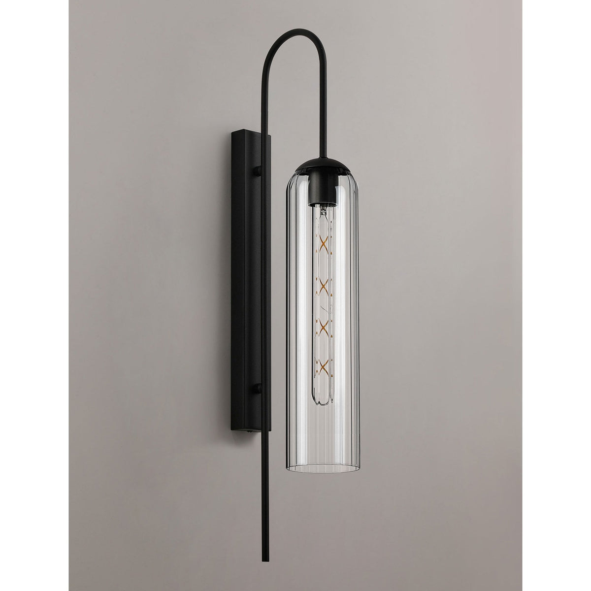 Hamble Curved Wall Light in Satin Black with Clear Glass