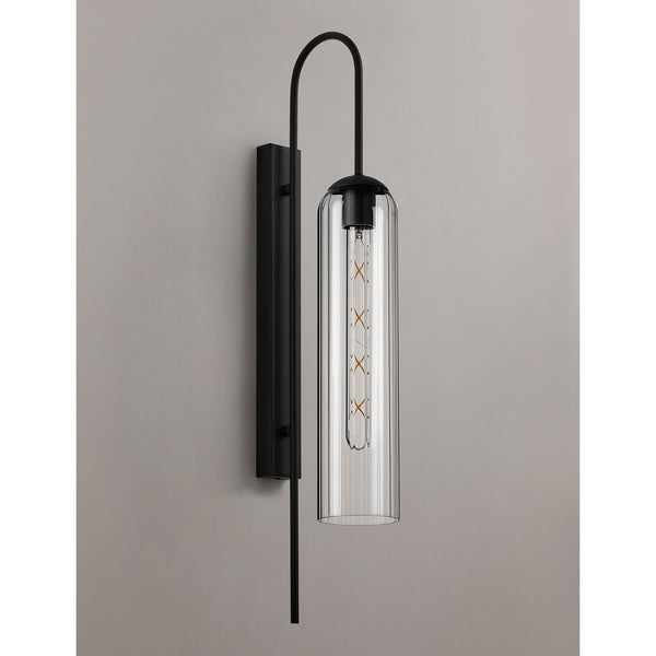 Hamble Curved Wall Light in Satin Black with Clear Glass