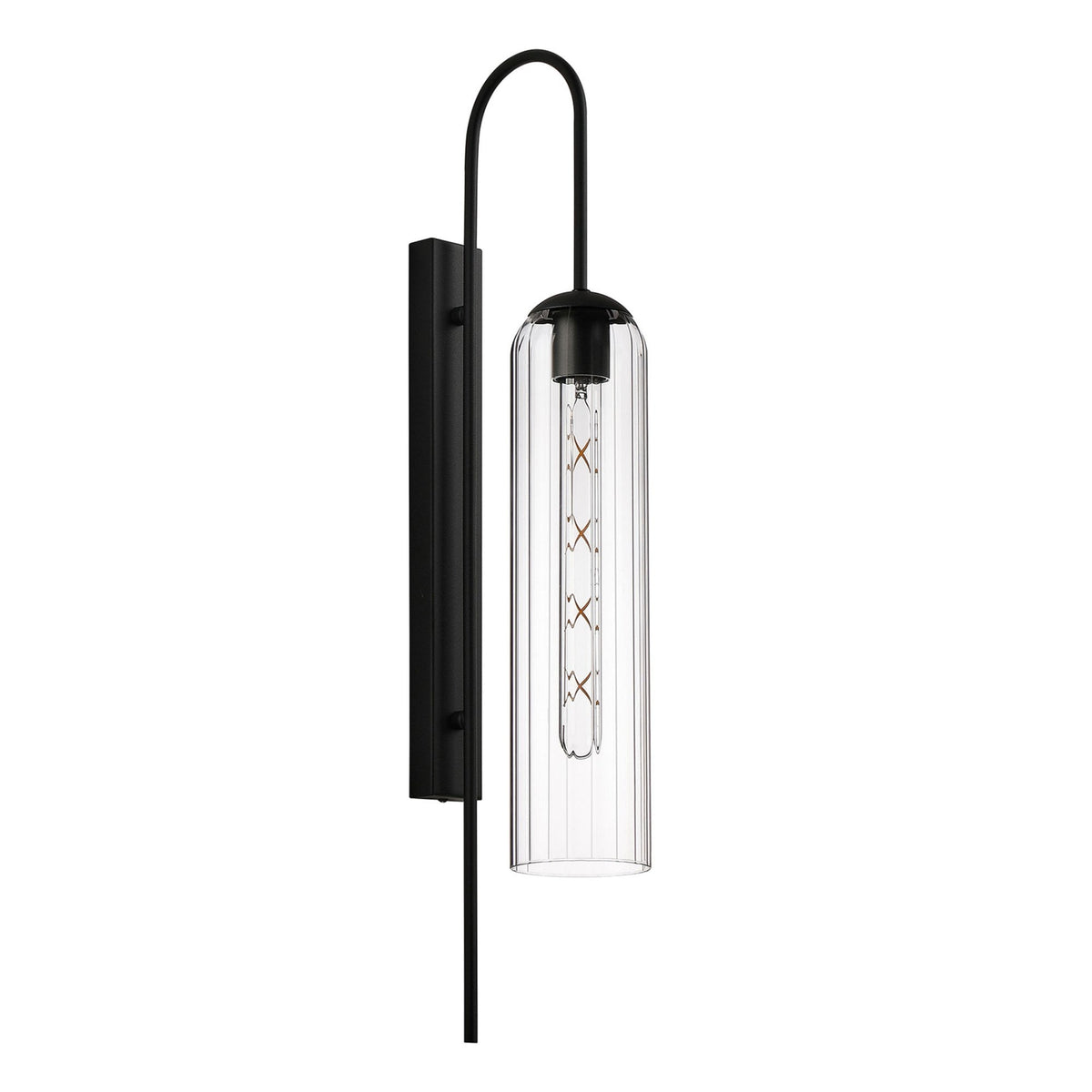 Hamble Curved Wall Light in Satin Black with Clear Glass