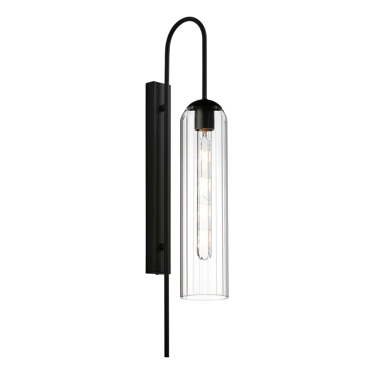 Hamble Curved Wall Light in Satin Black with Clear Glass