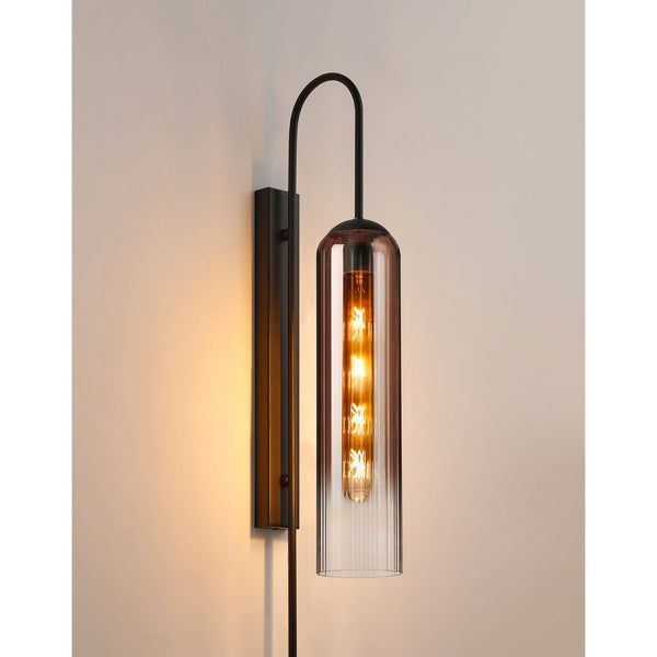 Hamble Curved Wall Light in Satin Black with Copper Fade Glass