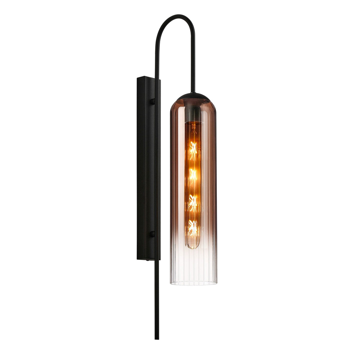 Hamble Curved Wall Light in Satin Black with Copper Fade Glass