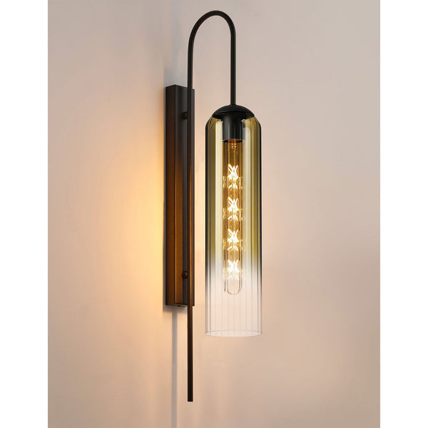 Hamble Curved Wall Light in Satin Black with Gold Fade Glass