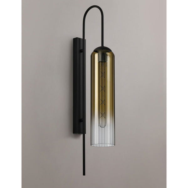 Hamble Curved Wall Light in Satin Black with Gold Fade Glass
