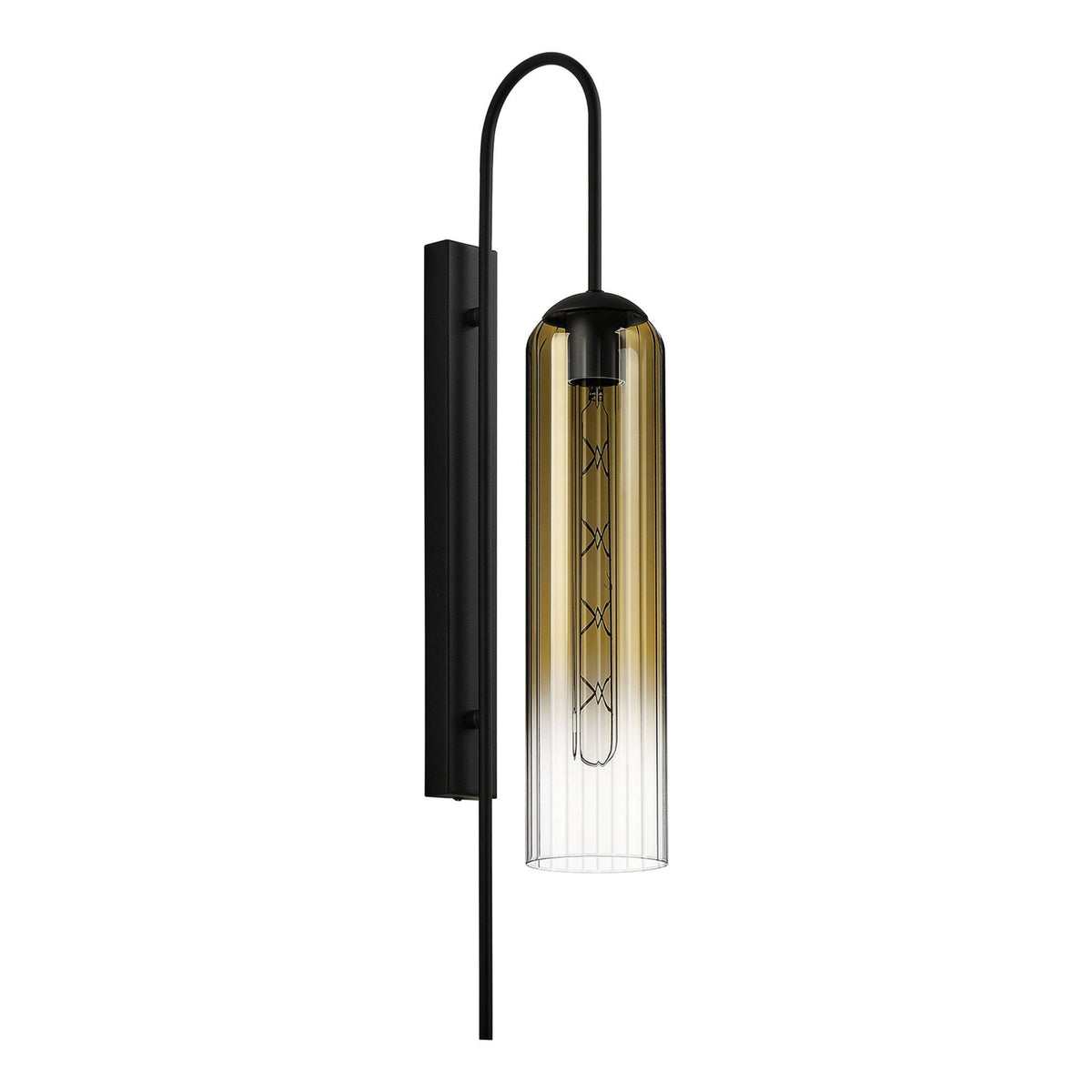 Hamble Curved Wall Light in Satin Black with Gold Fade Glass