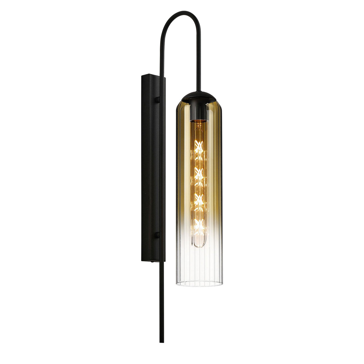 Hamble Curved Wall Light in Satin Black with Gold Fade Glass