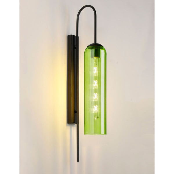 Hamble Curved Wall Light in Satin Black with Green Glass