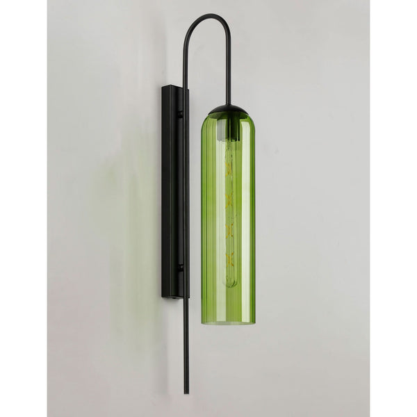 Hamble Curved Wall Light in Satin Black with Green Glass