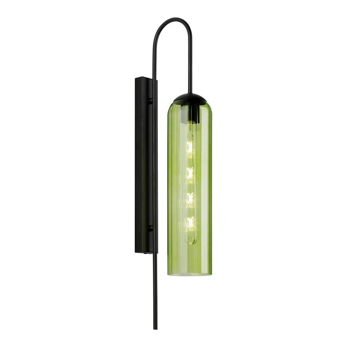 Hamble Curved Wall Light in Satin Black with Green Glass