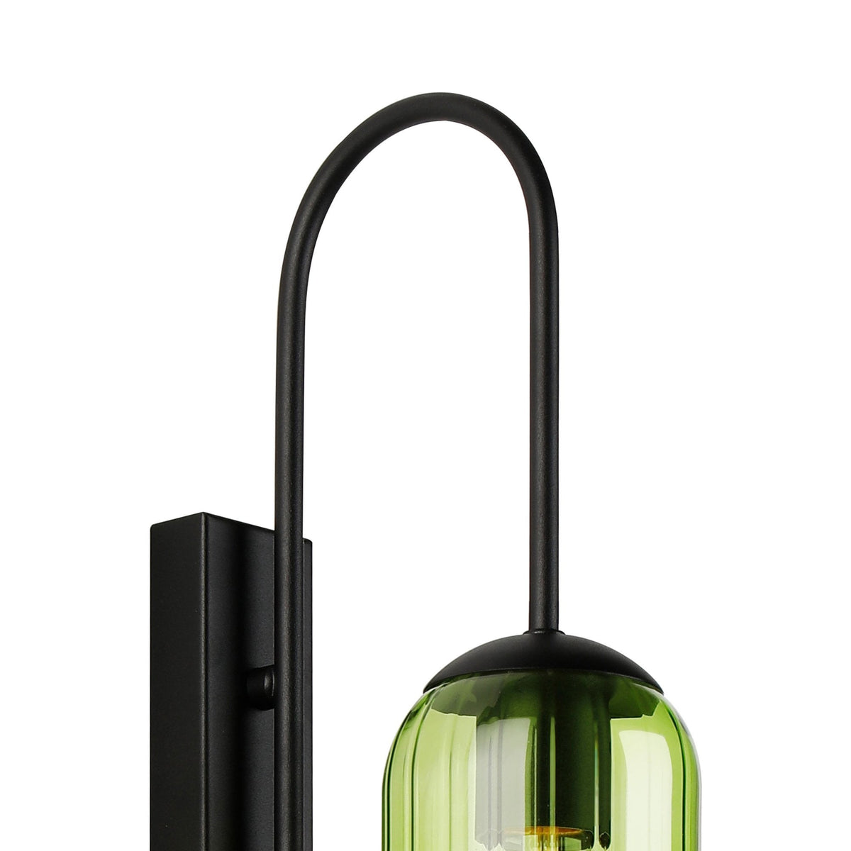 Hamble Curved Wall Light in Satin Black with Green Glass