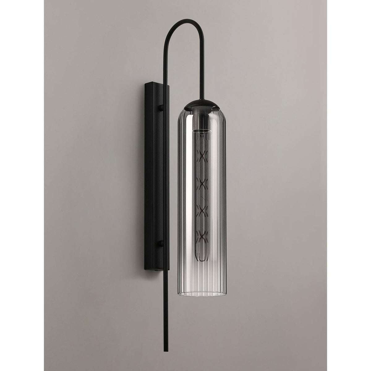 Hamble Curved Wall Light in Satin Black with Smoke Fade Glass