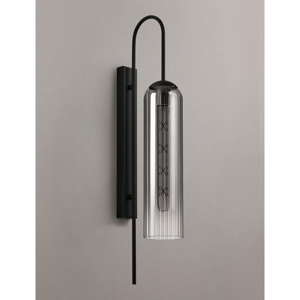 Hamble Curved Wall Light in Satin Black with Smoke Fade Glass