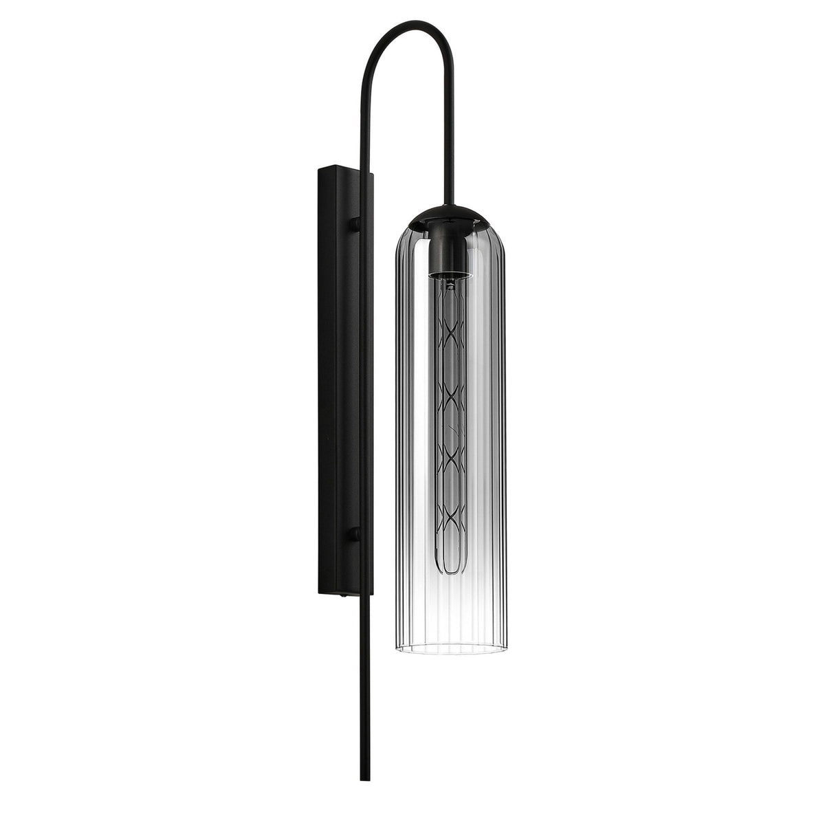 Hamble Curved Wall Light in Satin Black with Smoke Fade Glass