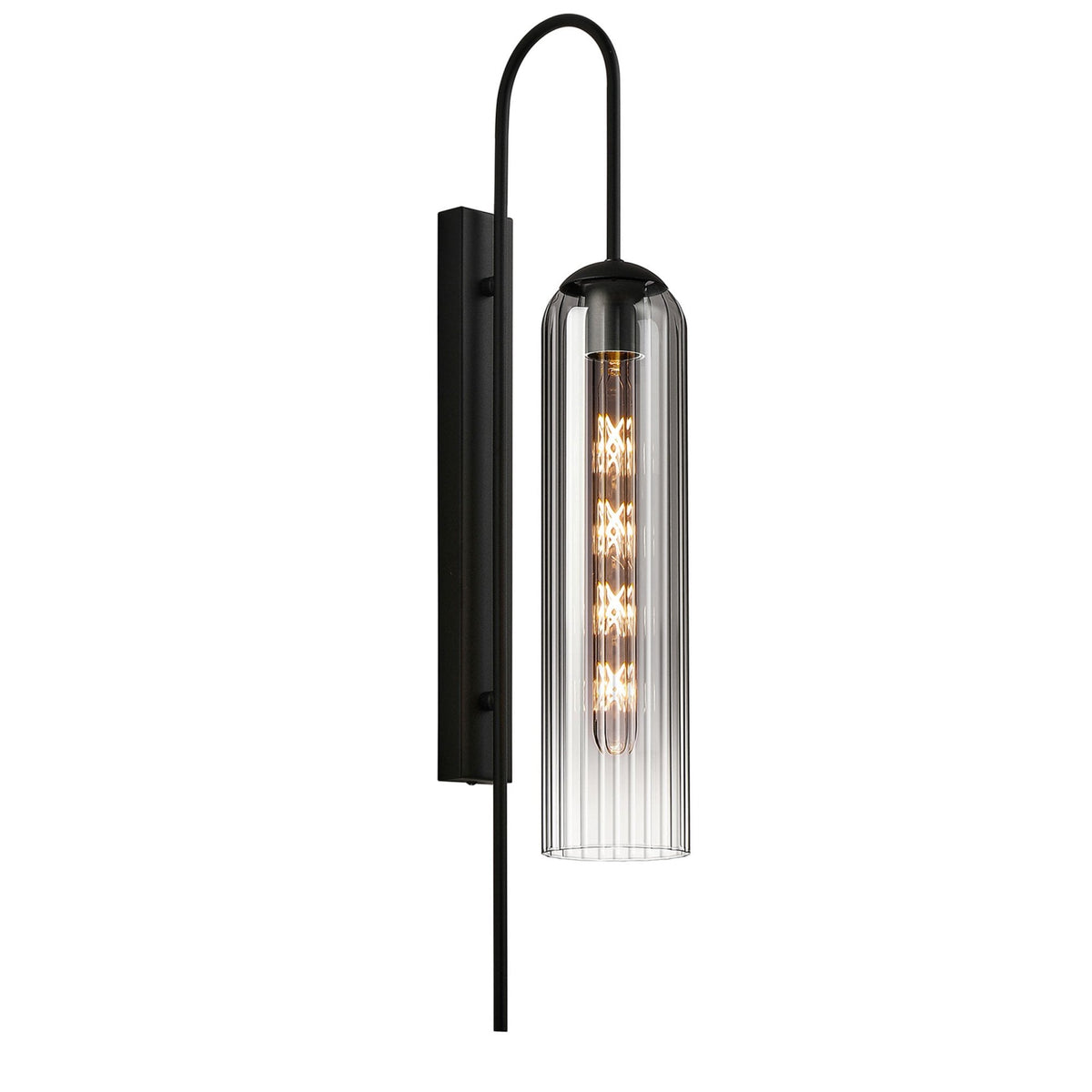 Hamble Curved Wall Light in Satin Black with Smoke Fade Glass