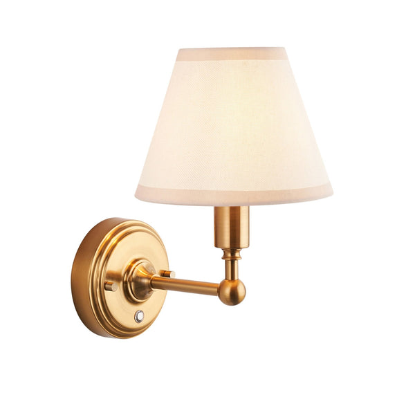 Burley Rechargeable Wall Light in Brushed Aged Brass with Ivy 16cm Vintage White Shade