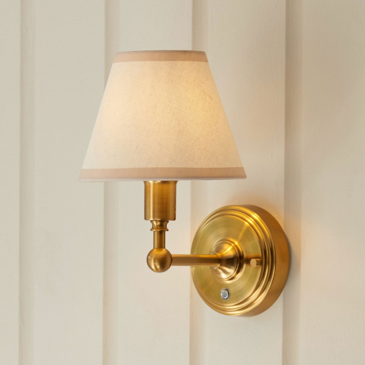 Burley Rechargeable Wall Light in Brushed Aged Brass with Ivy 16cm Vintage White Shade
