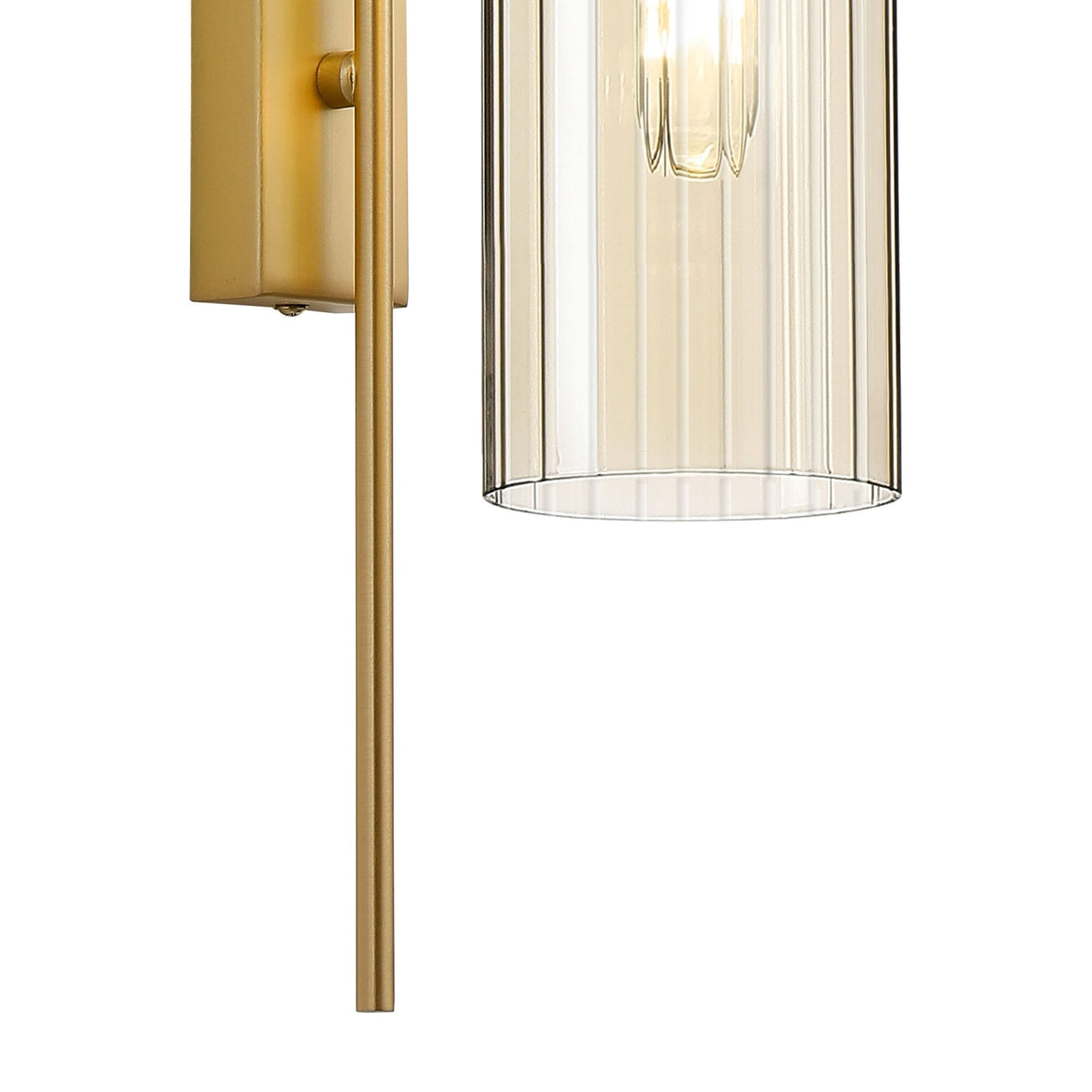 Hamble Curved Wall Light in Satin Gold with Cognac Glass