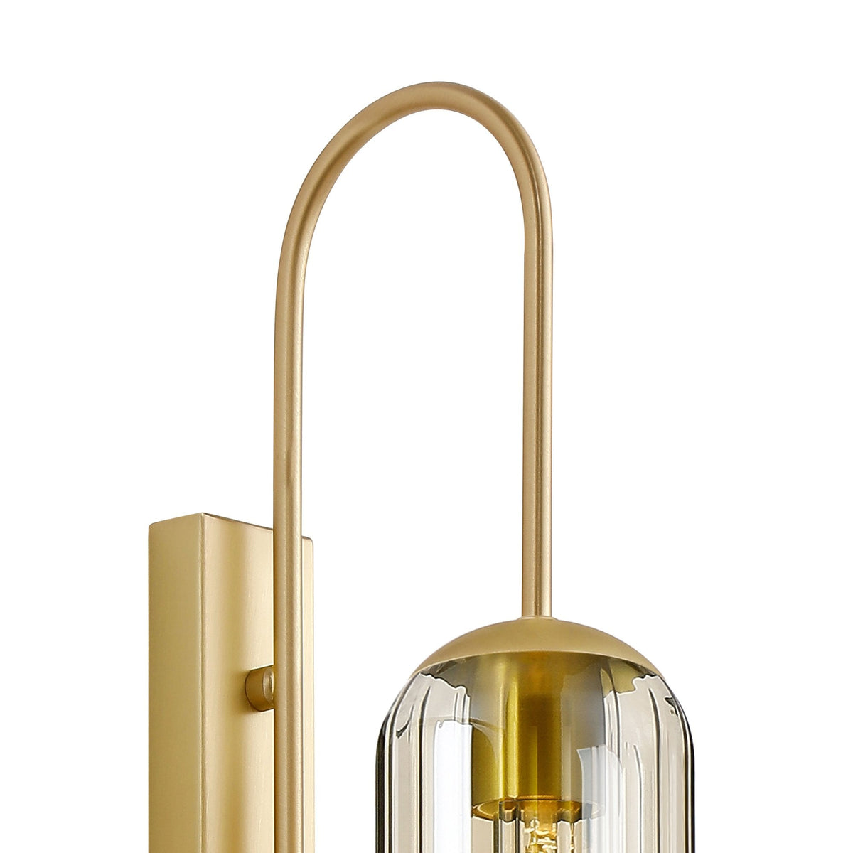 Hamble Curved Wall Light in Satin Gold with Cognac Glass