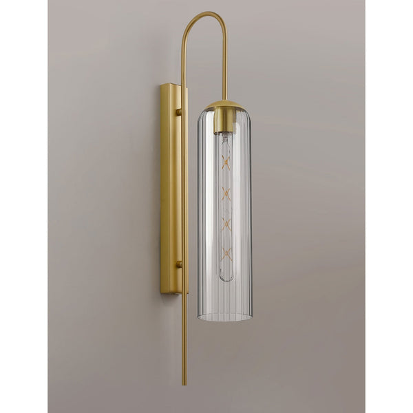 Hamble Curved Wall Light in Satin Gold with Clear Glass