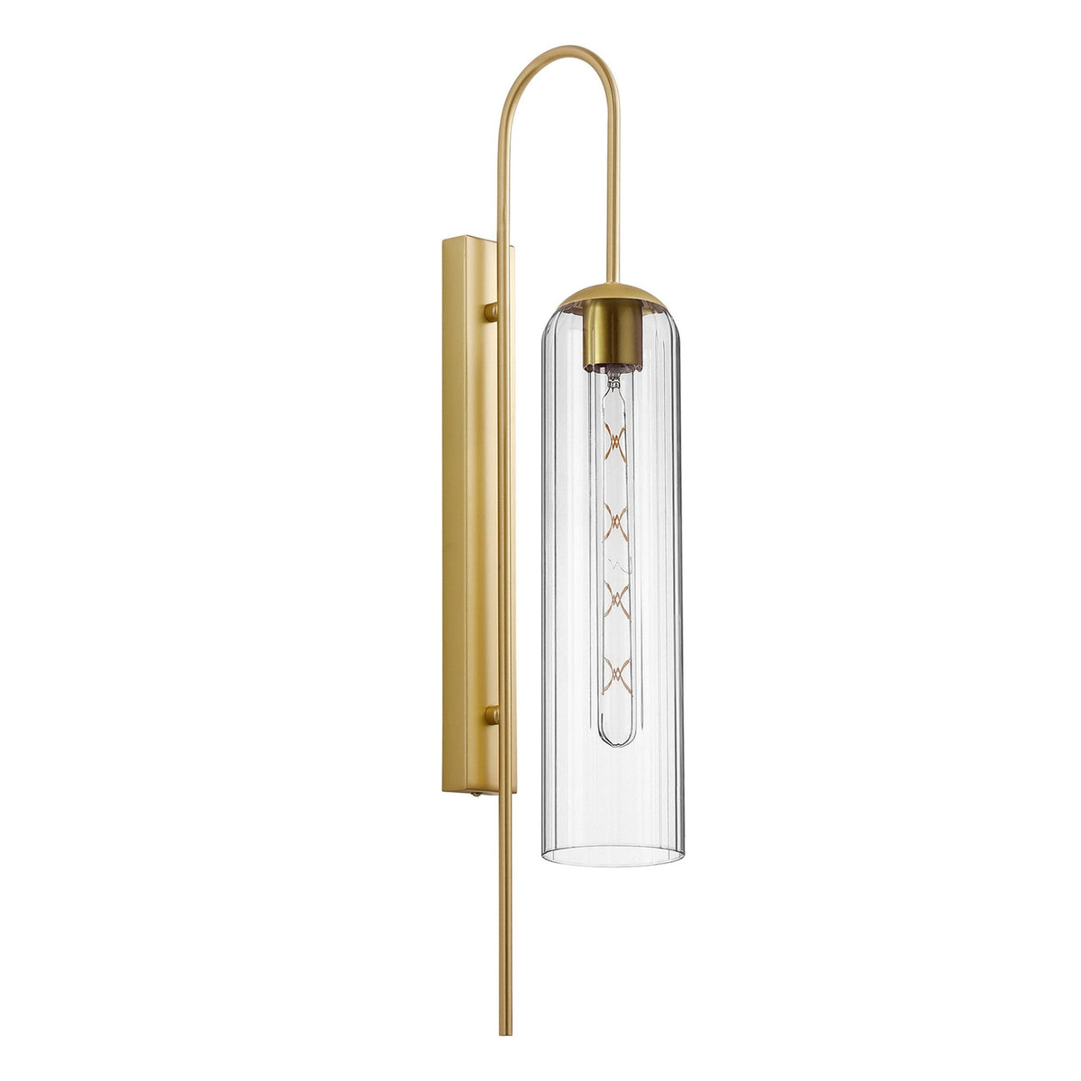 Hamble Curved Wall Light in Satin Gold with Clear Glass