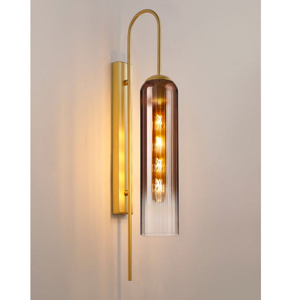 Hamble Curved Wall Light in Satin Gold with Copper Fade Glass