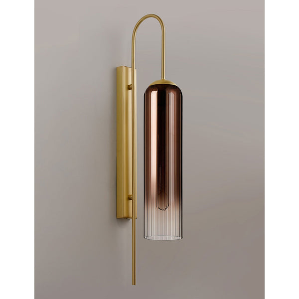 Hamble Curved Wall Light in Satin Gold with Copper Fade Glass