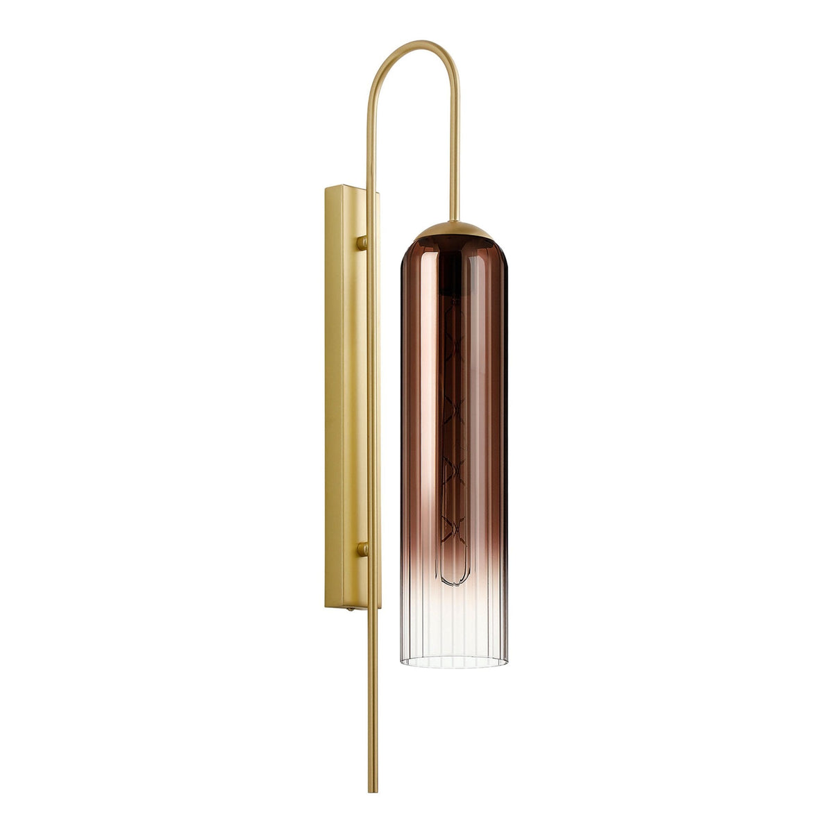 Hamble Curved Wall Light in Satin Gold with Copper Fade Glass