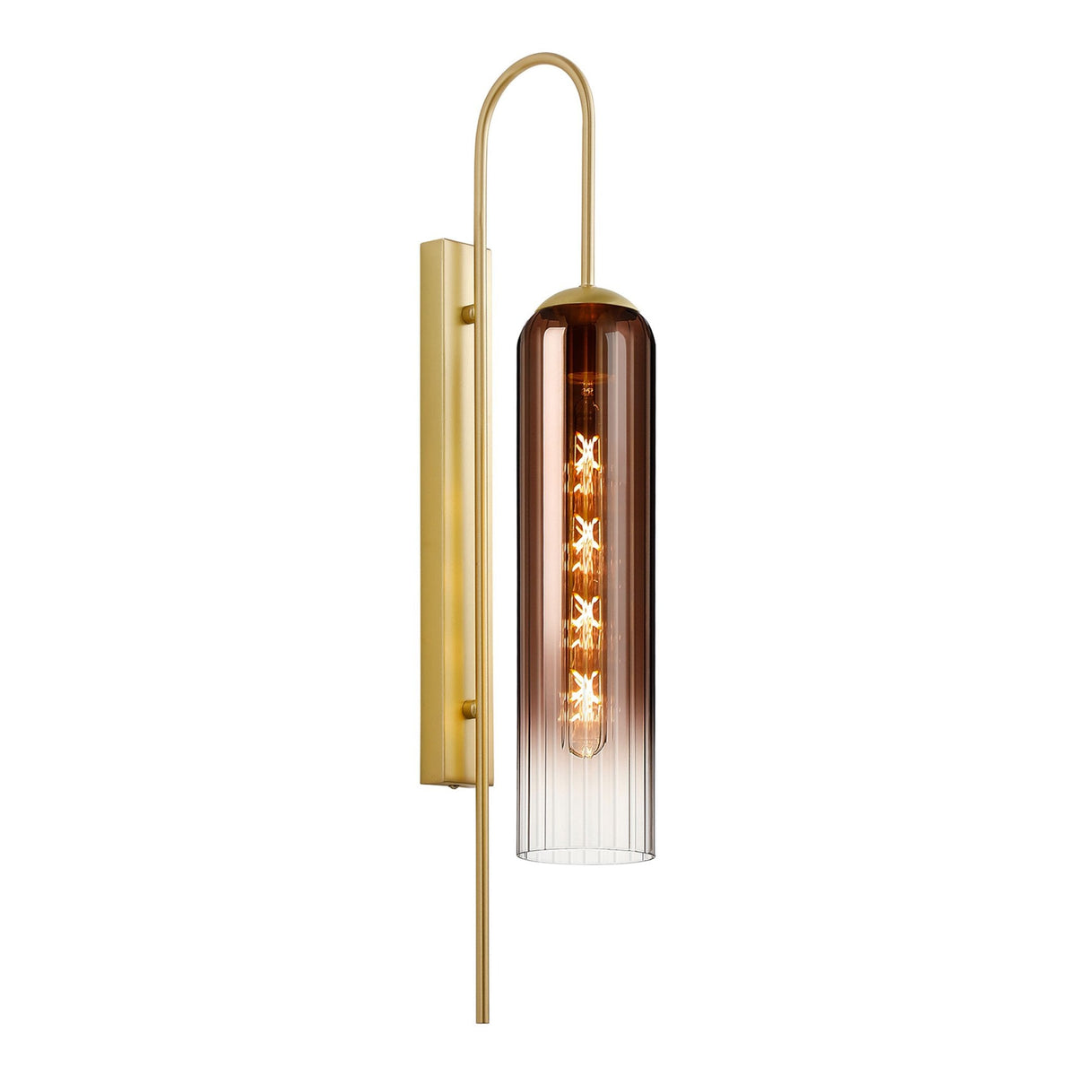 Hamble Curved Wall Light in Satin Gold with Copper Fade Glass