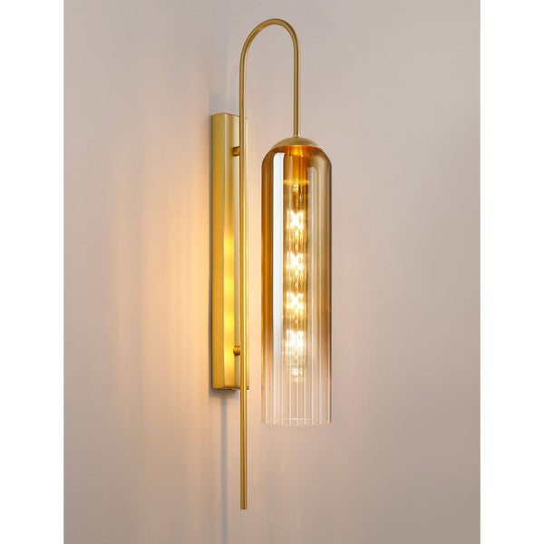 Hamble Curved Wall Light in Satin Gold with Gold Fade Glass