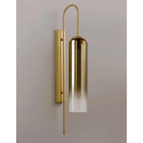 Hamble Curved Wall Light in Satin Gold with Gold Fade Glass