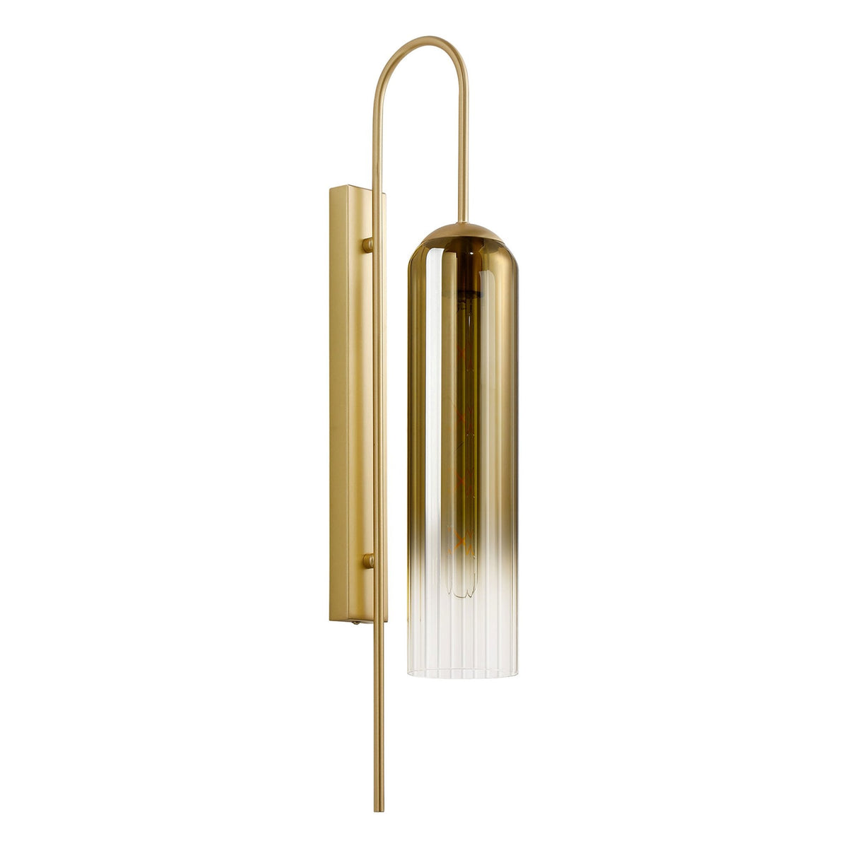 Hamble Curved Wall Light in Satin Gold with Gold Fade Glass