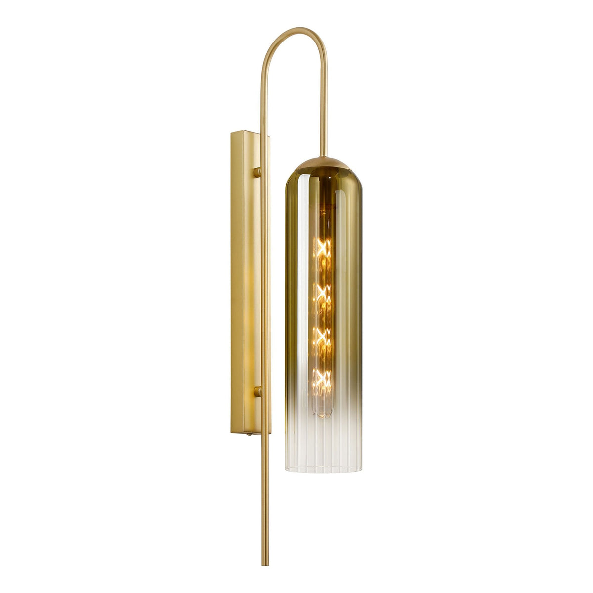 Hamble Curved Wall Light in Satin Gold with Gold Fade Glass