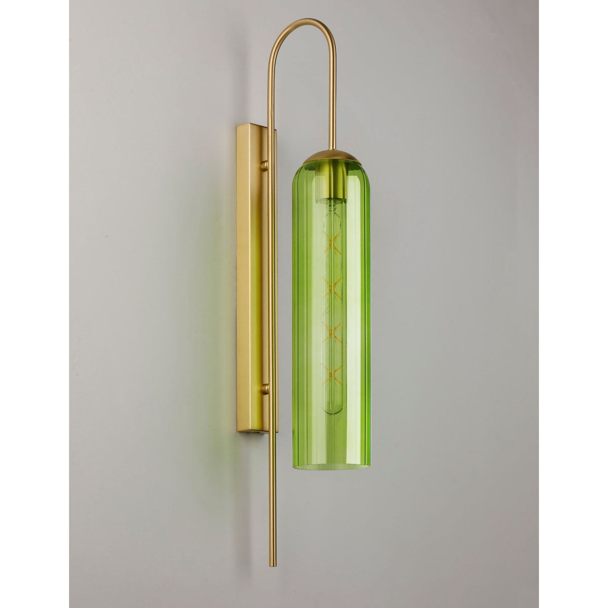 Hamble Curved Wall Light in Satin Gold with Green Glass