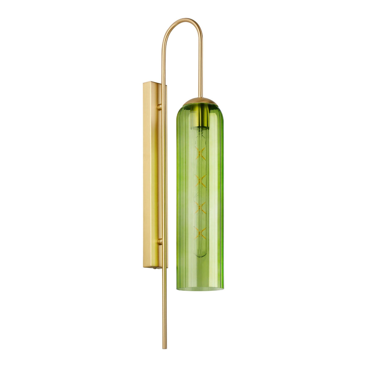 Hamble Curved Wall Light in Satin Gold with Green Glass