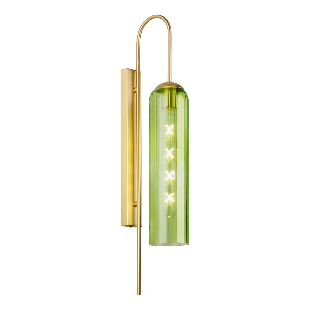 Hamble Curved Wall Light in Satin Gold with Green Glass