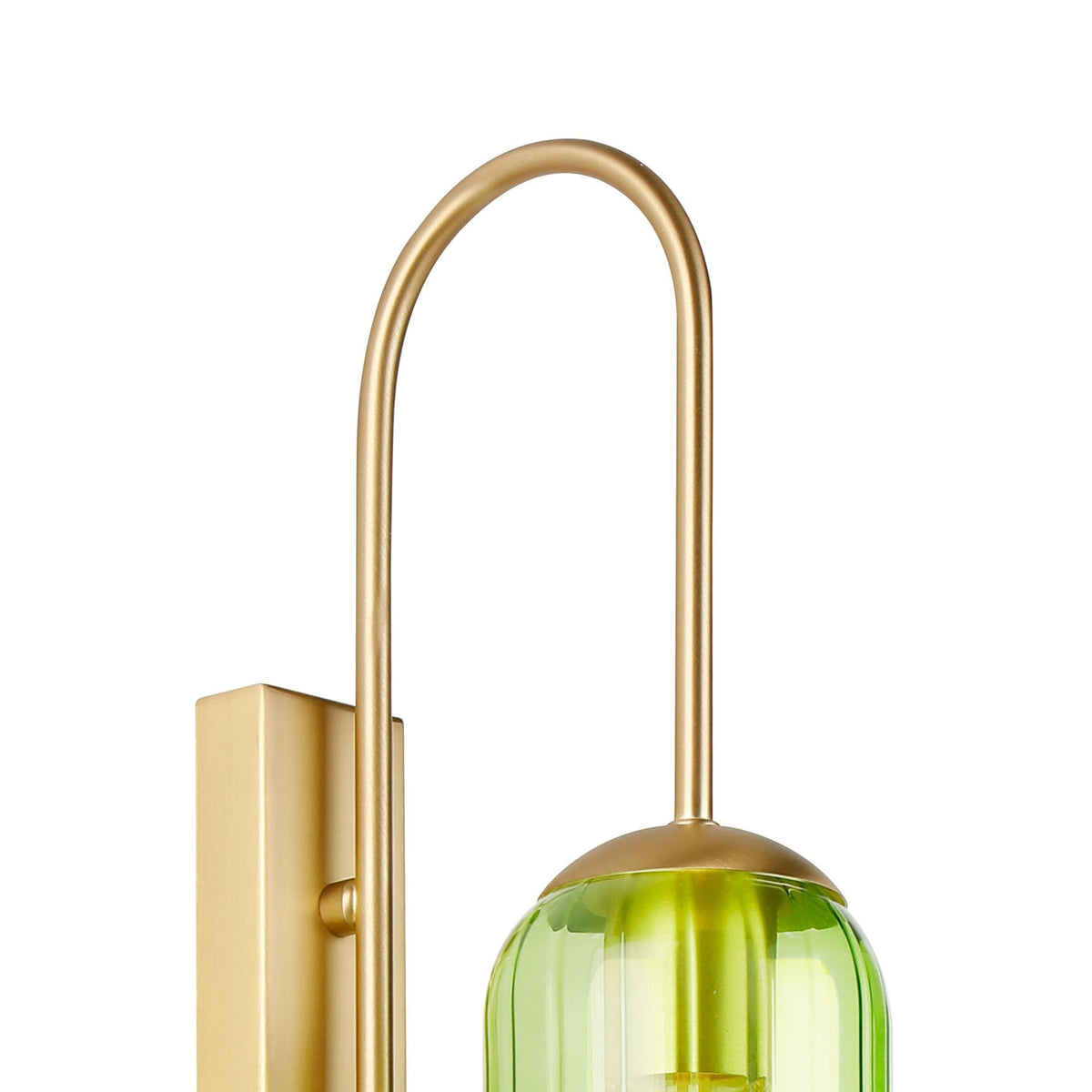 Hamble Curved Wall Light in Satin Gold with Green Glass