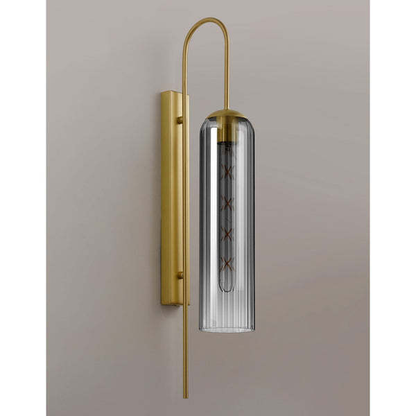 Hamble Curved Wall Light in Satin Gold with Smoke Fade Glass